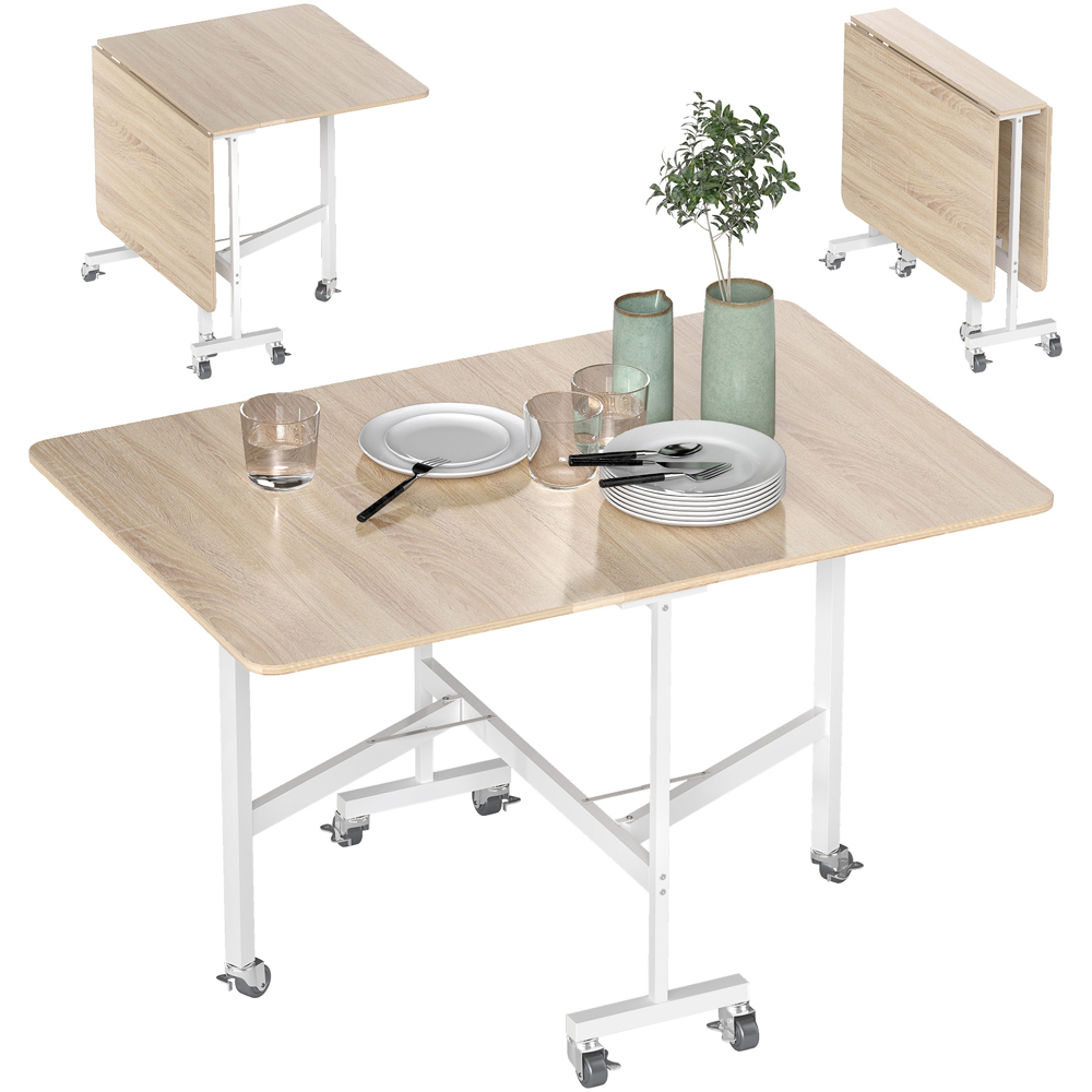 HOMCOM 6 Seater Oak Drop Leaf Dining Table Image 2