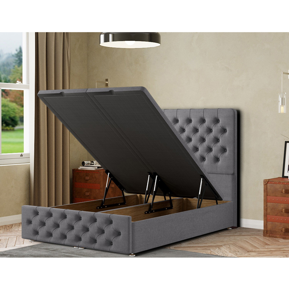 Portland Mary Chesterfield Small Double Grey Linen Ottoman Bed with Headboard Image 2