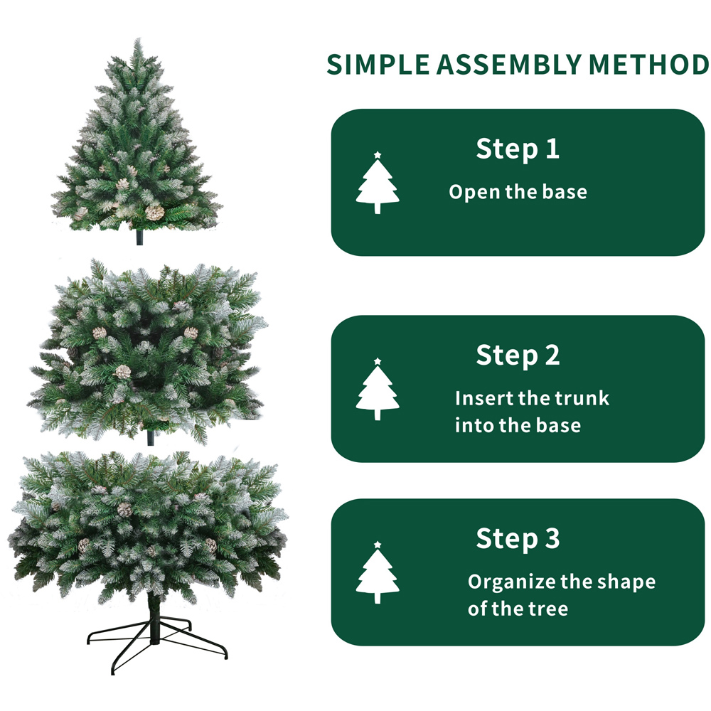 Abrihome White and Green Snowflake Spray Belt Pine Cone Artificial Christmas Tree 5ft Image 3