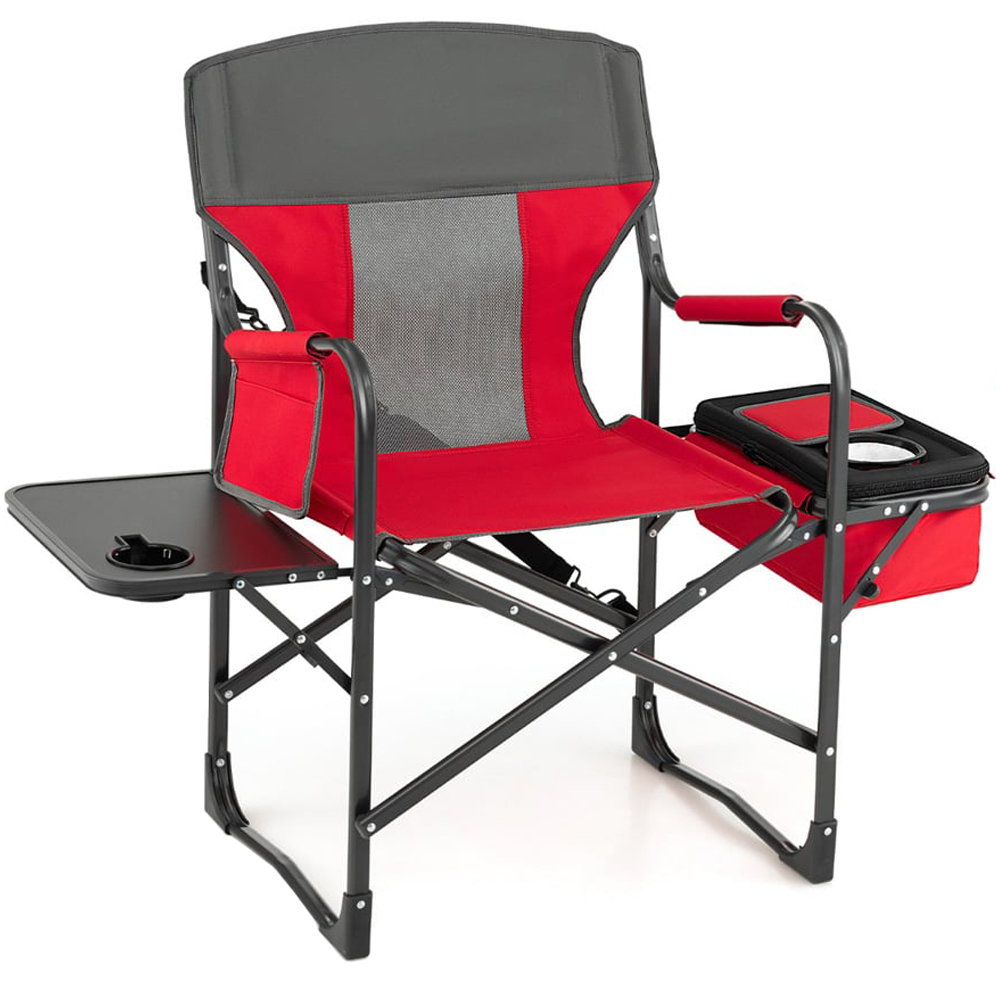 Costway Red Folding Camping Chair with Side Table Image 1