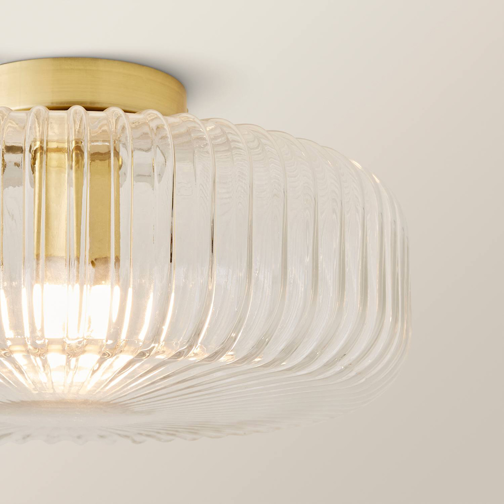 ValueLights Calpe Ribbed Smoked Shade Large Antique Brass Flush Ceiling Light with Bulb Image 4