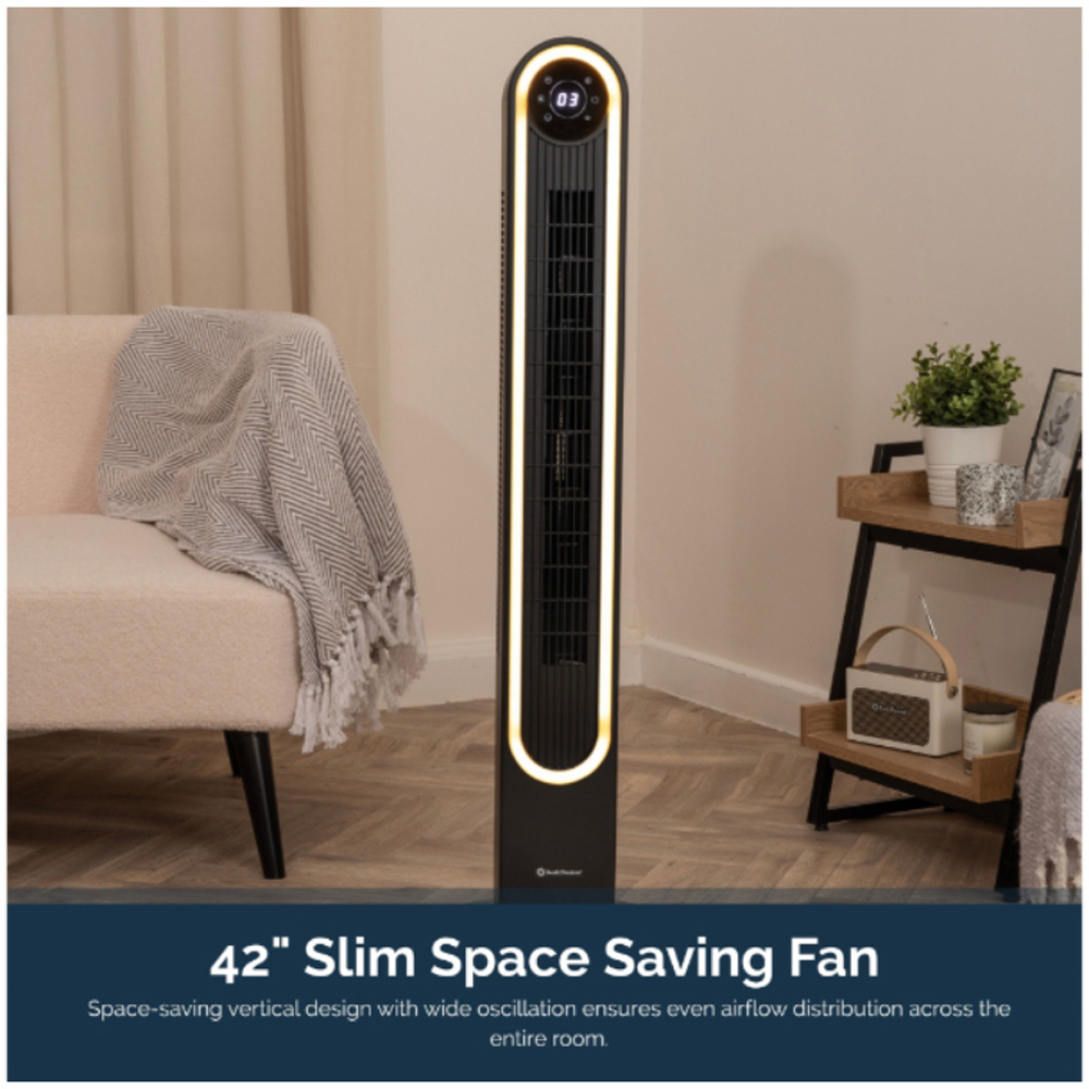 Rediffusion Halo Black Quiet Cooling Digital Tower Fan with Warm White Halo Light 42 inch Image 8