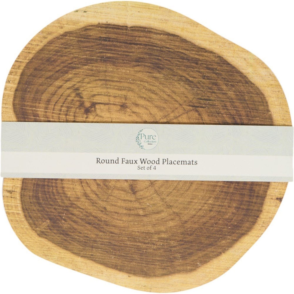 Set of 4 Round Faux Wood Placemats Brown Image 1