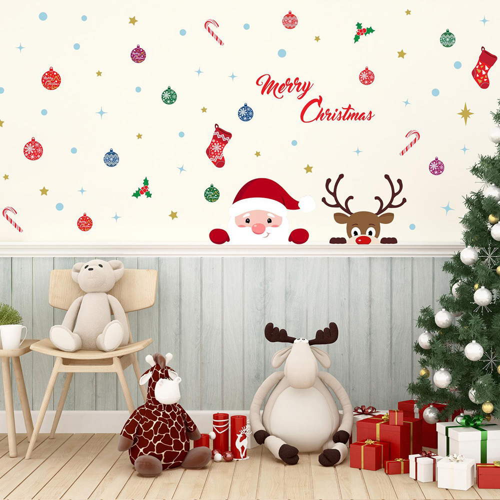 Walplus Merry Christmas with Rudolph and Santa Self Adhesive Wall Sticker 86 Piece Image 2