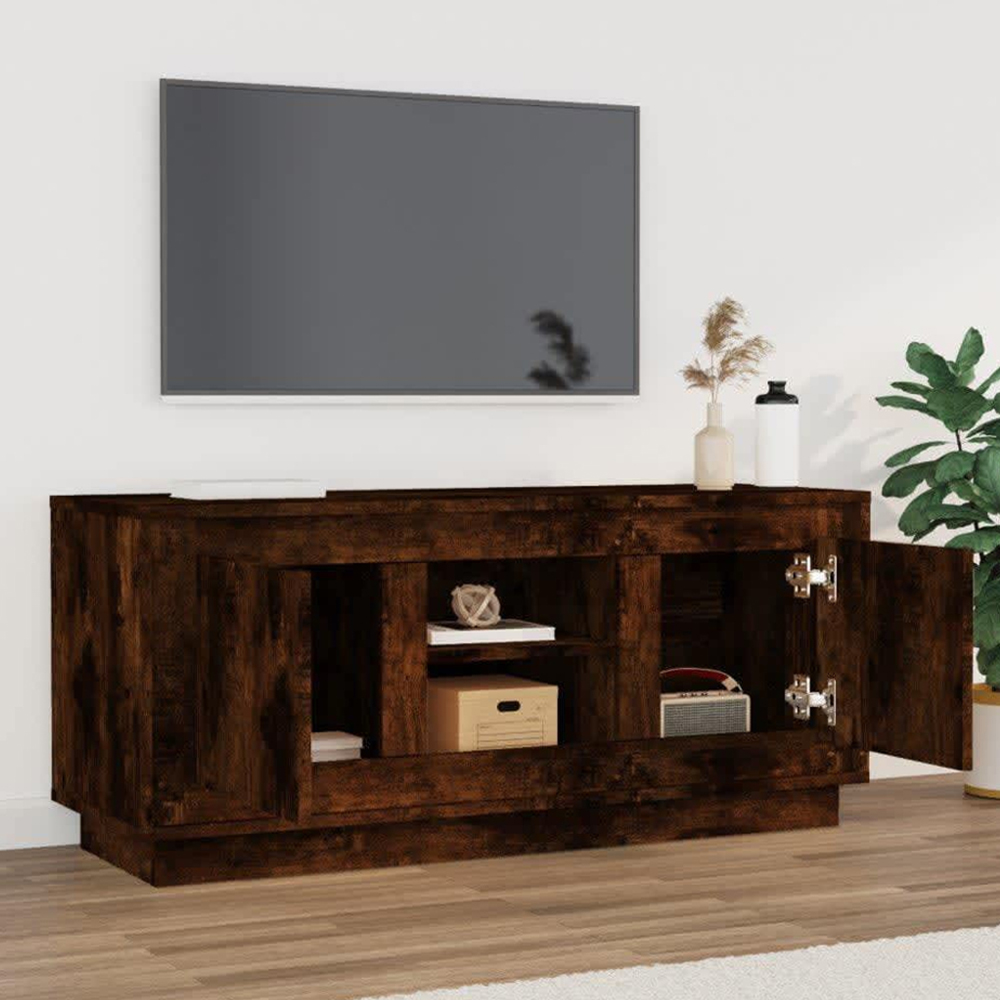 vidaXL 2 Door 2 Shelf Smoked Oak TV Cabinet Image 1
