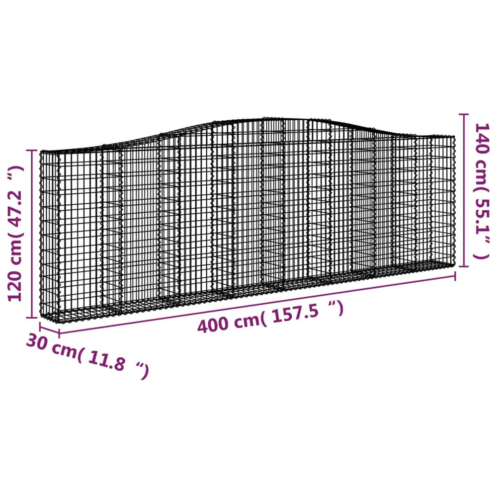 vidaXL Silver Galvanised Iron Arched Gabion Basket 400 x 30 x 120/140cm Image 4