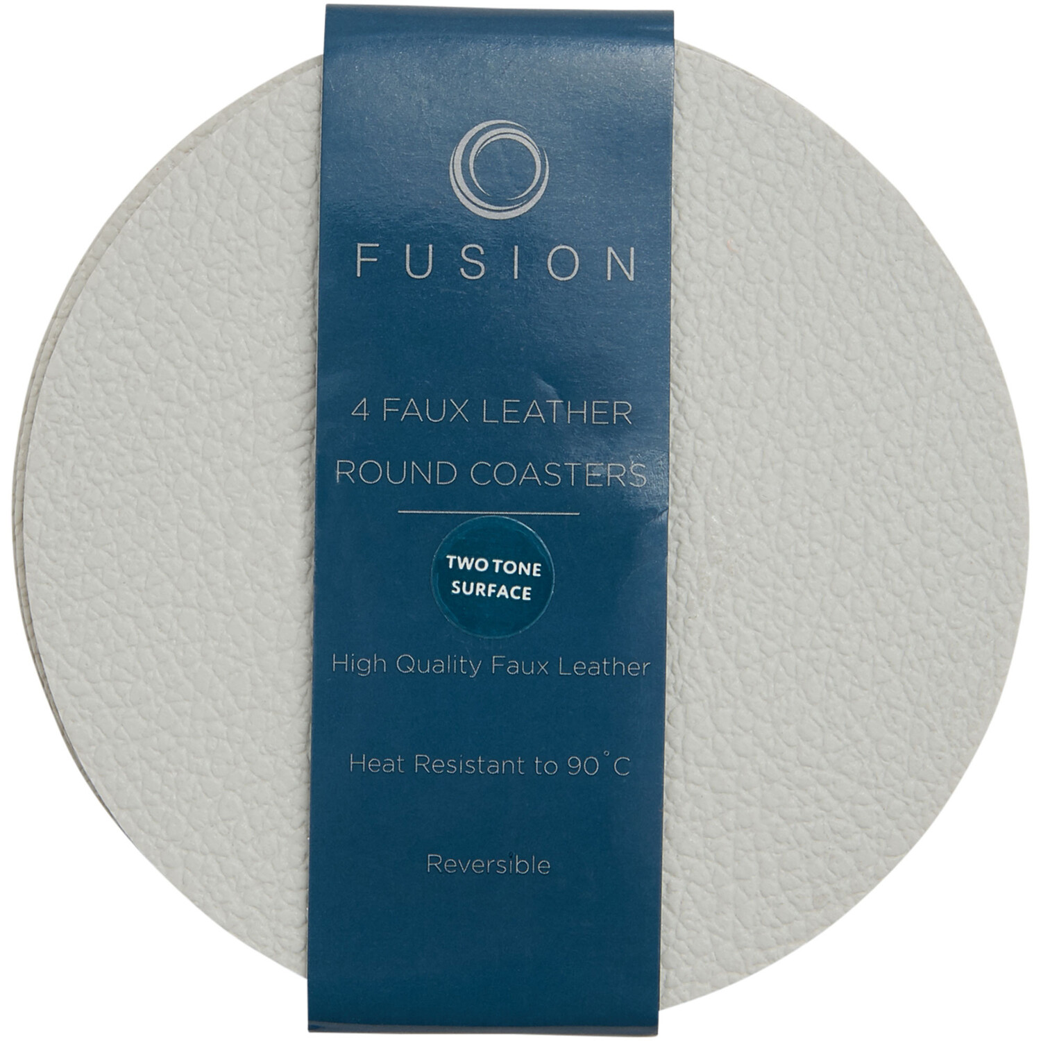 Set of 4 Round Fusion Faux Leather Coasters - Grey Image 2