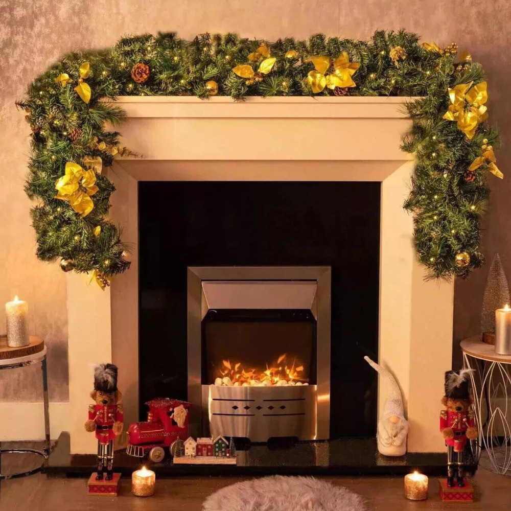 Marco Paul Artificial LED Christmas Garland with Gold Decorations 270cm Image 2