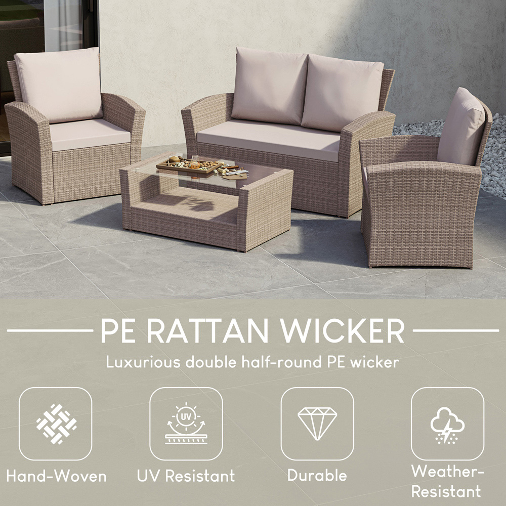 GARDEN VIDA Mylor 4 Seater Natural PE Rattan Garden Lounge Set Image 5