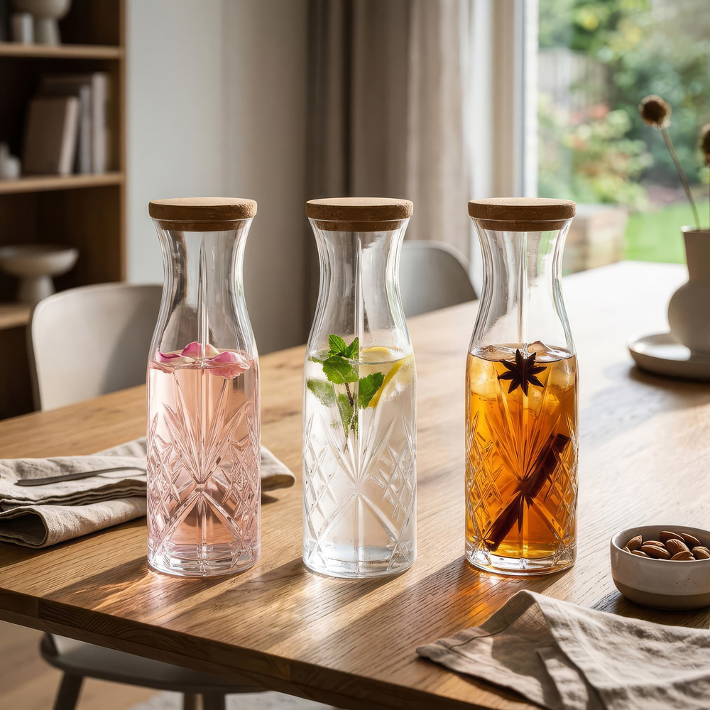 RCR Crystal Melodia Clear Glass Carafe with Cork Lid 1L 3 Pack Image 3
