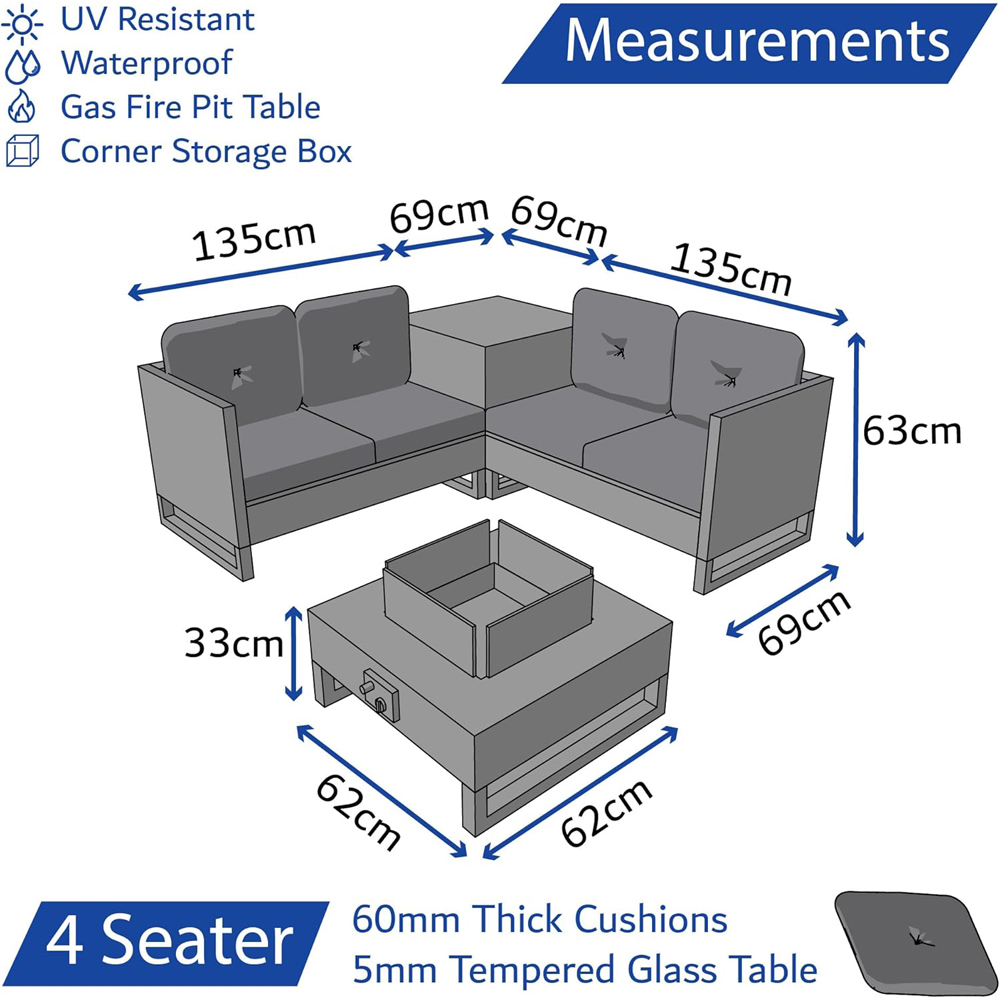 Home Treats 4 Seater Rattan Garden Sofa Set with Firepit and Storage Ottoman Image 9