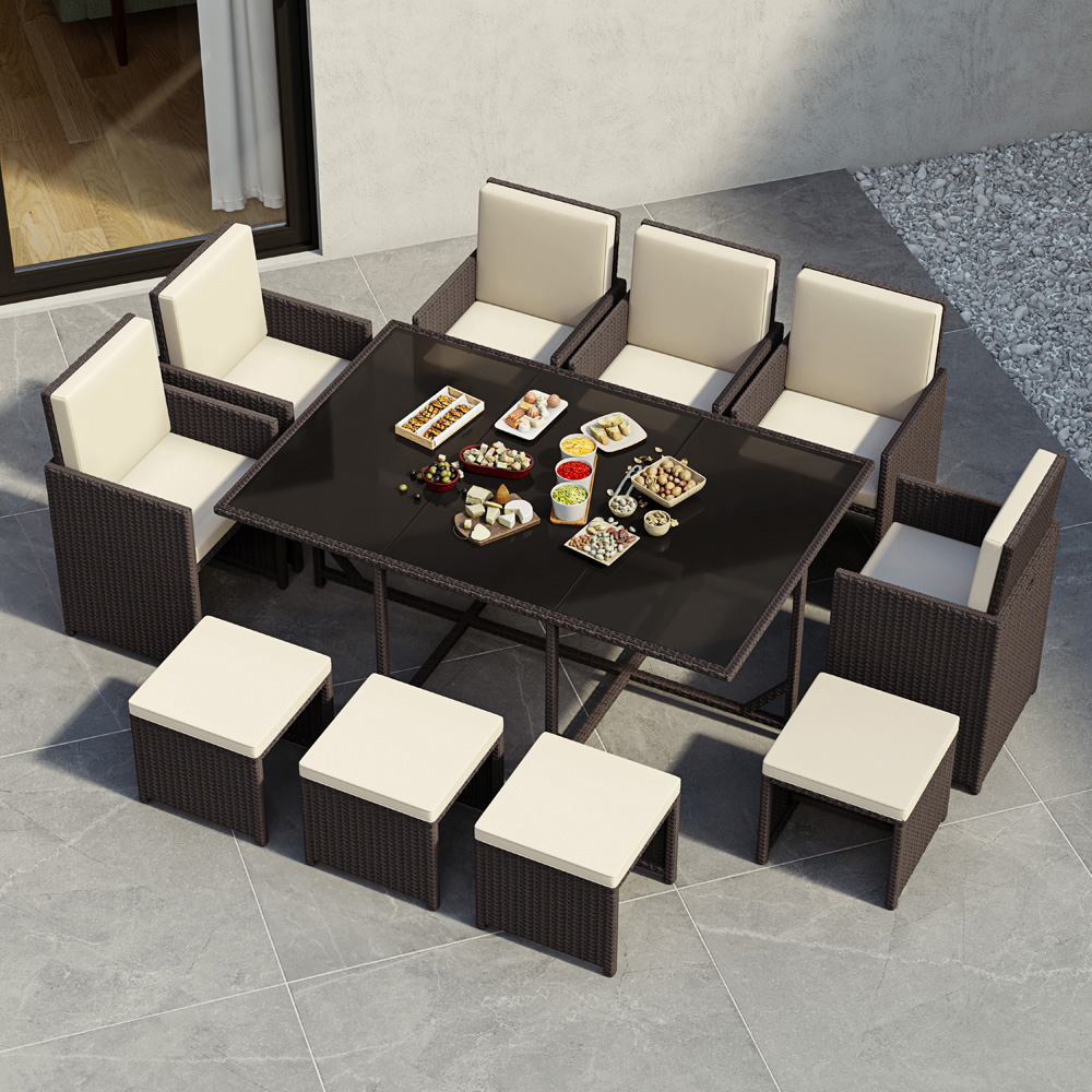 GARDEN VIDA Cuba Rattan Effect 10 Seater Garden Dining Set Brown Image 5
