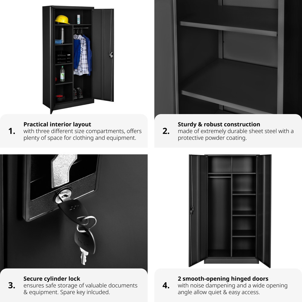 Tectake Black Filing Cabinet with 6 Shelf Compartment and Rail Image 3