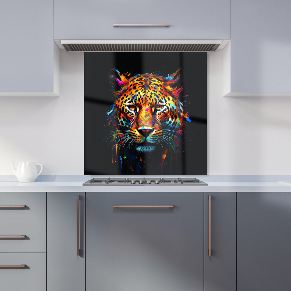 Warren Reed Designer Splashart Leopard Face Glass Kitchen Splashback 60 x 60cm Image 1
