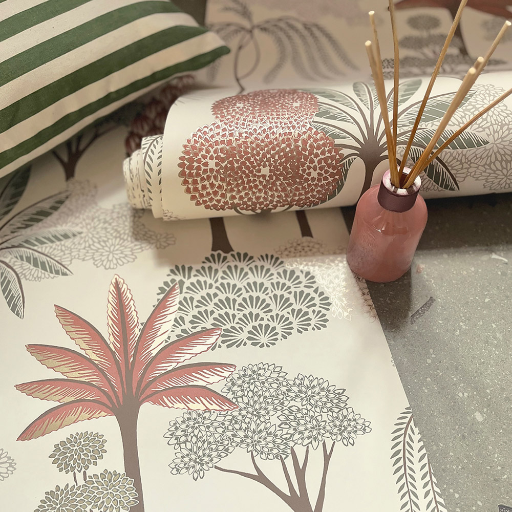 Belgravia Decor Akiko Tree Pink and Green Wallpaper Image 2