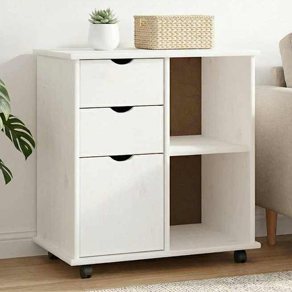 vidaXL Single Door 2 Drawer 2 Shelf White Rolling Storage Cabinet Image 1