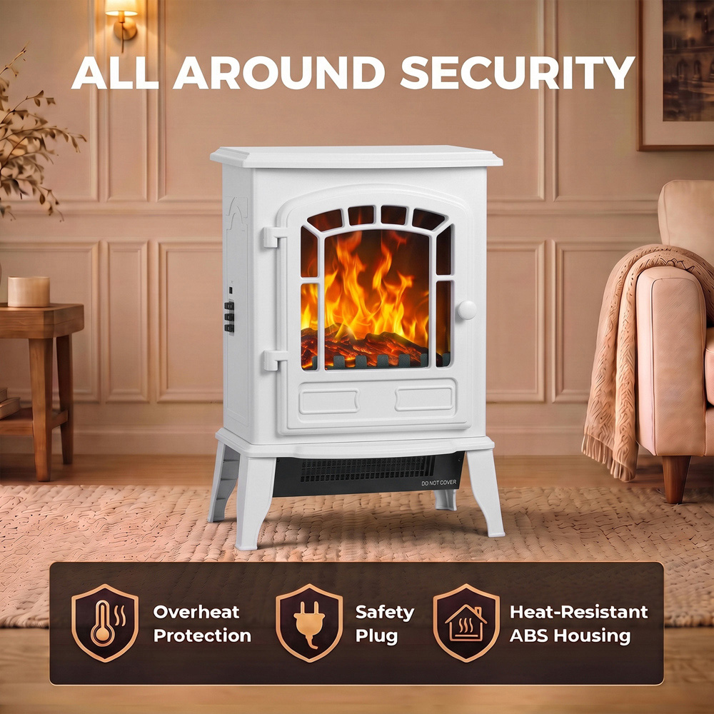 HOMCOM White Freestanding Electric Fireplace Stove with LED Flame Image 6