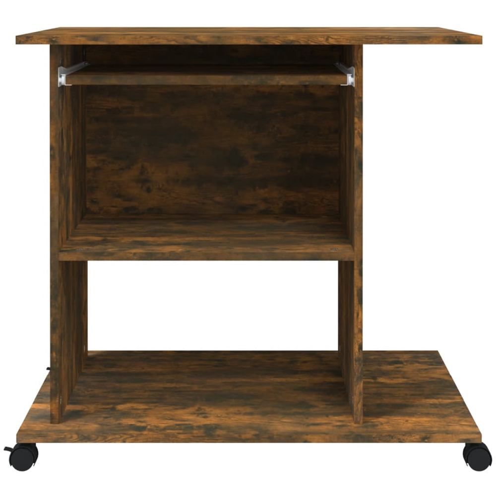 vidaXL 3 Shelf Movable Computer Desk with Keyboard Tray Smoked Oak Image 5