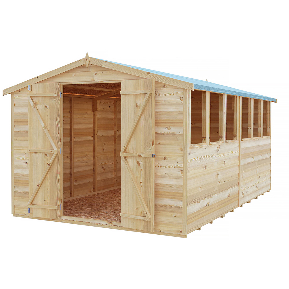 Shire 12 x 8ft Double Door Dip Treated Overlap Apex Shed Image 1