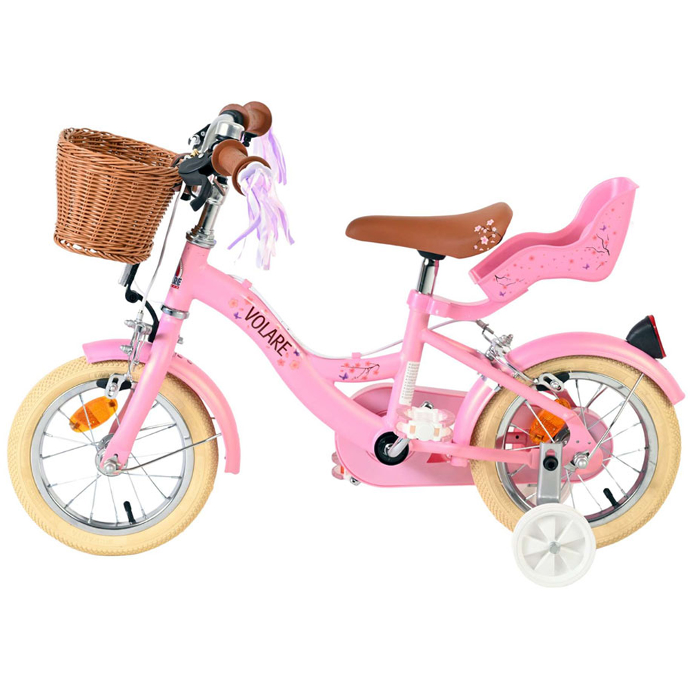 Volare Blossom Kids 12 inch Pink Bike with Stabilisers Doll Seat and Basket Image 5