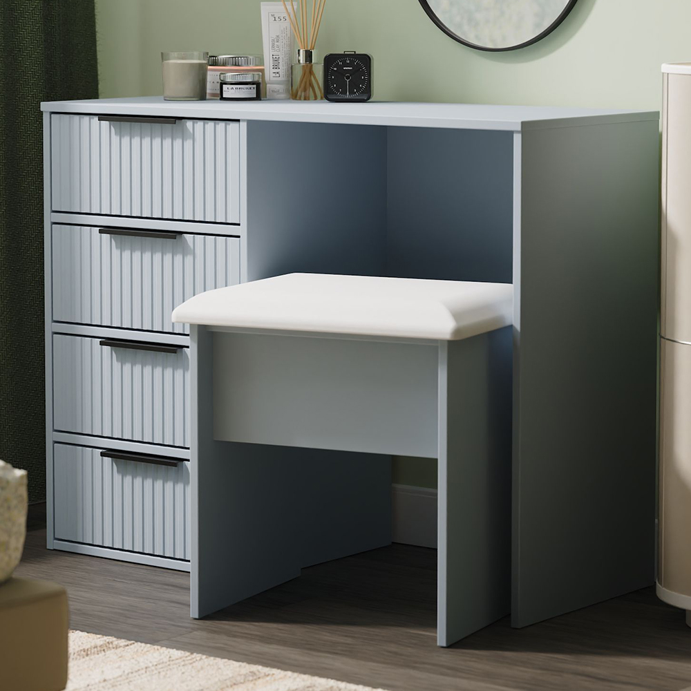 Crowndale Fluted 4 Drawer Denim Blue Vanity Dressing Table Ready Assembled Image 1