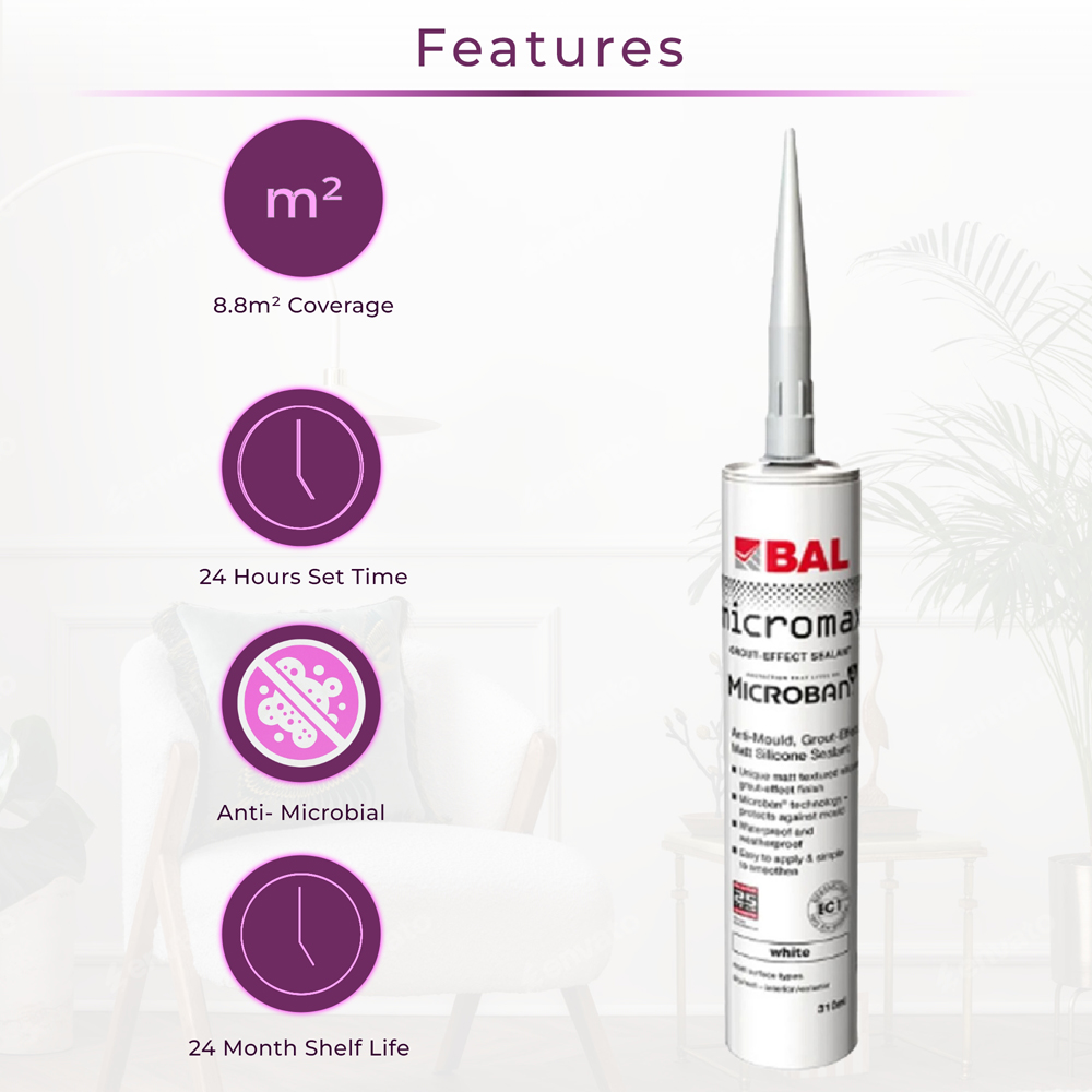 Go Bathrooms BAL Micromax3 White Grout Effect Anti-Mould Sealant 310ml Image 2