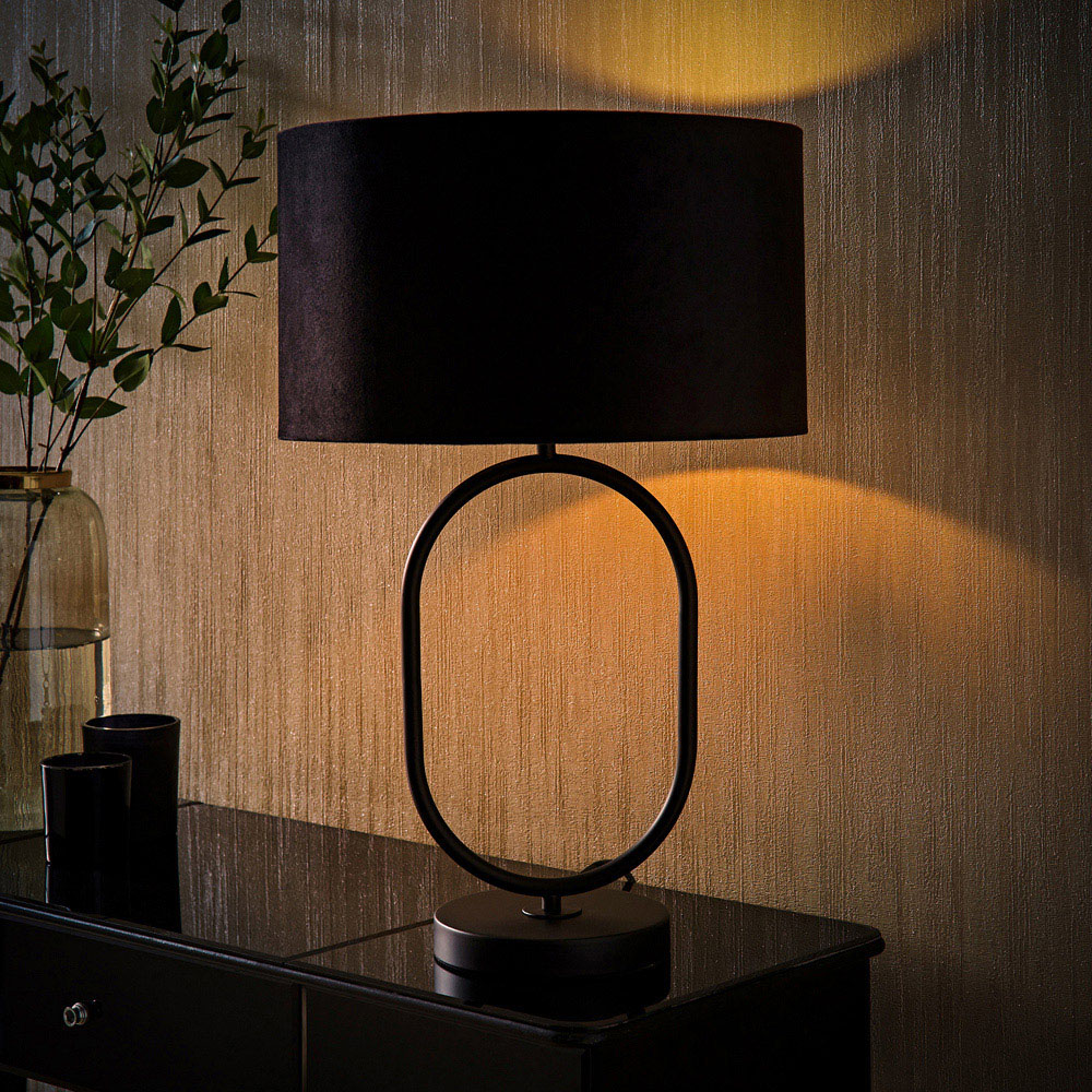 ValueLights Antonia Black Velvet Drum Shade Matte Black Oval LED Table Lamp Image 6