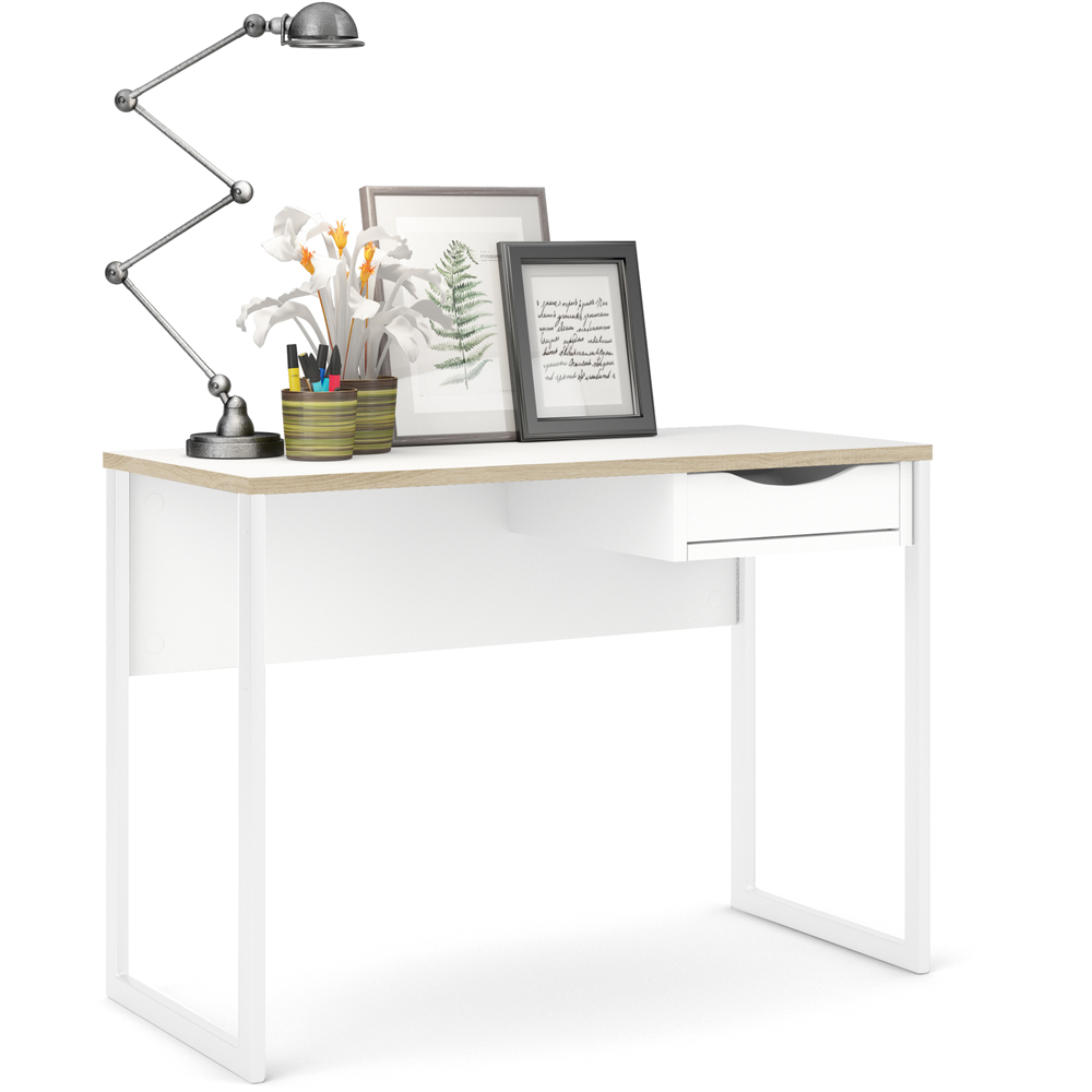 Florence Function Plus Single Drawer Desk White and Oak Trim Image 6