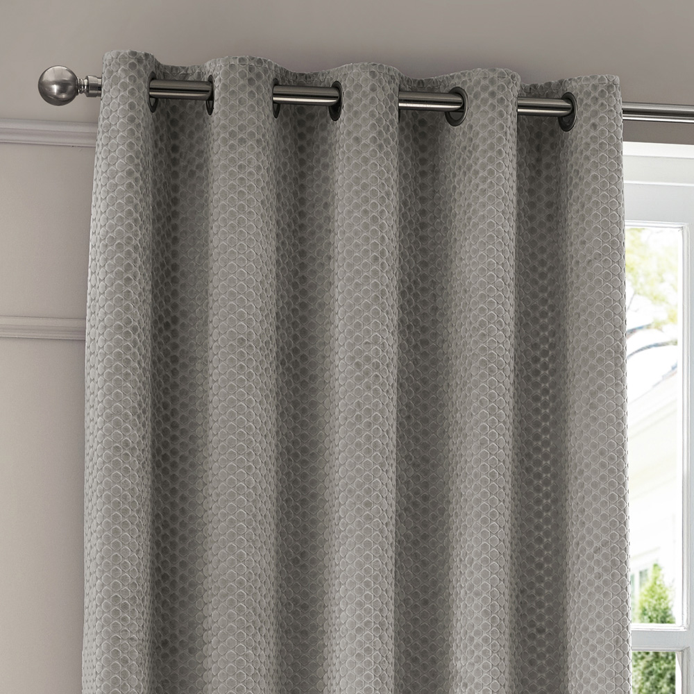 Paoletti Neptune Silver Fully Lined Velvet Eyelet Curtains 168 x 229cm Image 2
