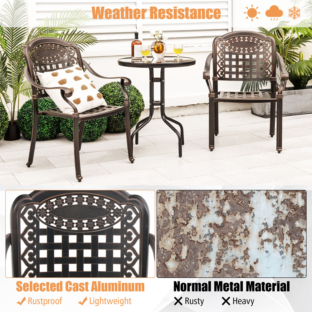 Costway Bronze Cast Aluminium Bistro Chair Set of 2 Image 6