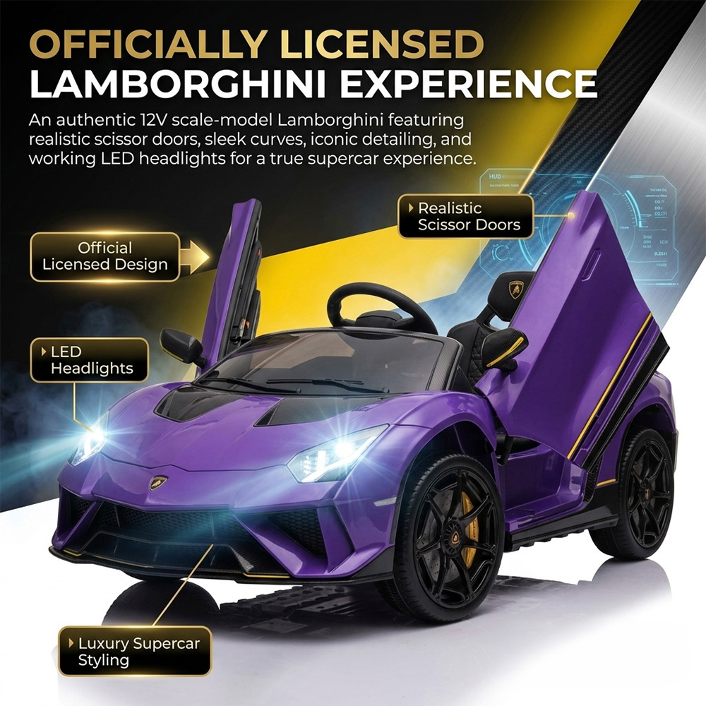 Alivio Kids Purple Lamborghini Ride-On Car with Remote and LED Lights 12V Image 7