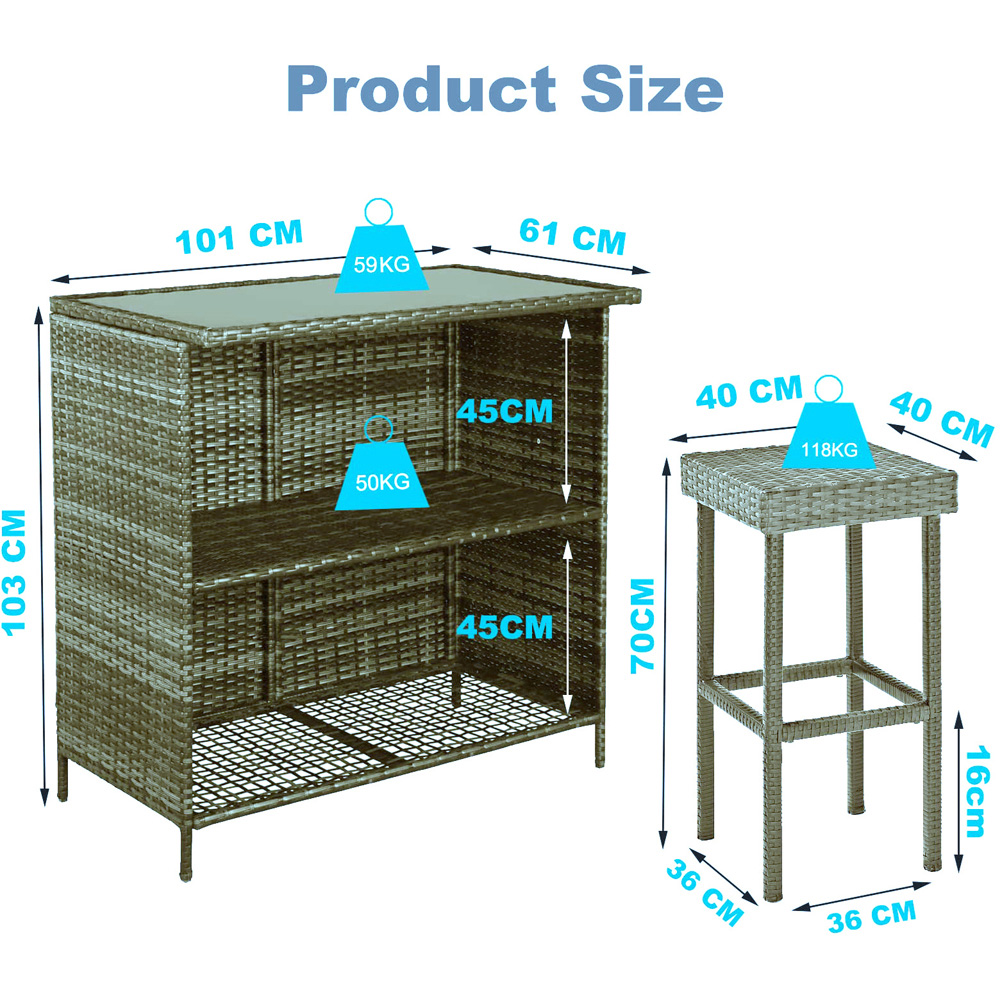 Furniture One 2 Seater Yellow Rattan Garden Bar Set Image 8