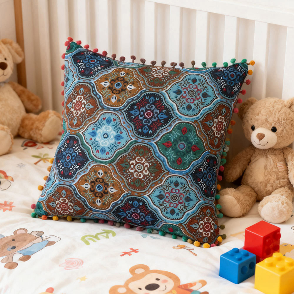 Living and Home Blue Turkish Style Romantic Square Throw Pillow 45 x 45cm 2 Pack Image 2