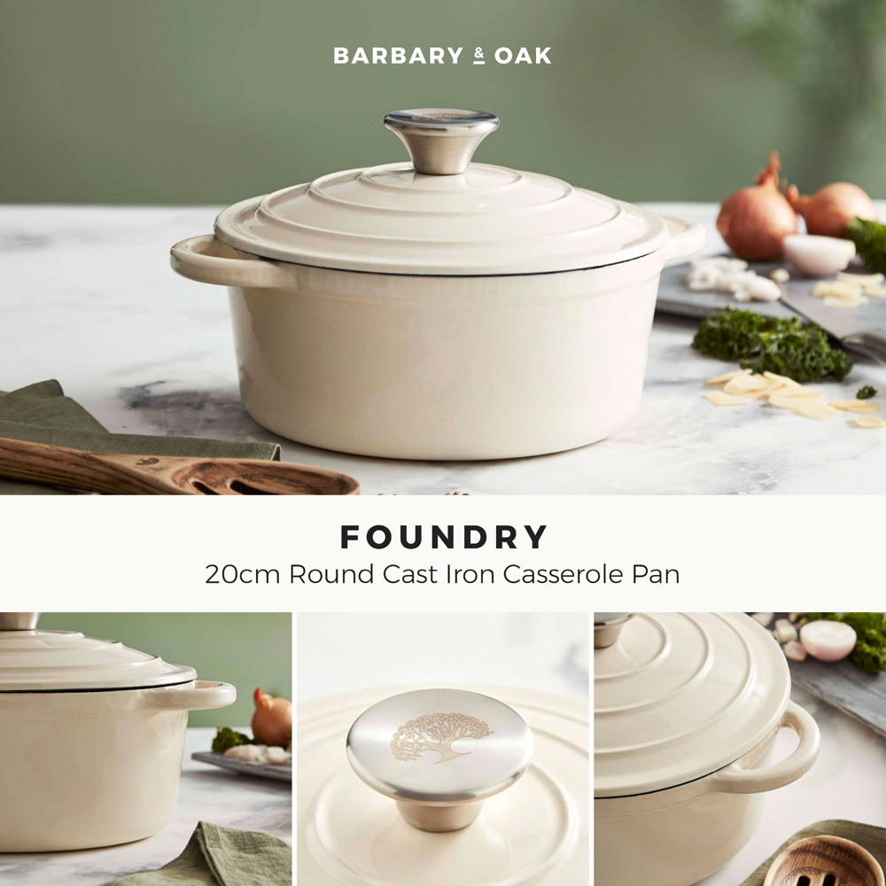 Barbary & Oak 20cm Cream Cast Iron Round Non-Stick Casserole Pan with Lid Image 2