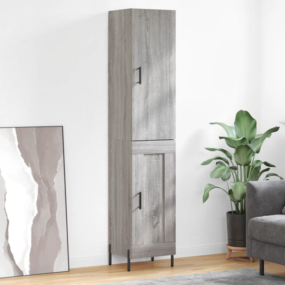 vidaXL 2 Door Grey Sonoma Tall Highboard with Black Handle and Legs Image 1