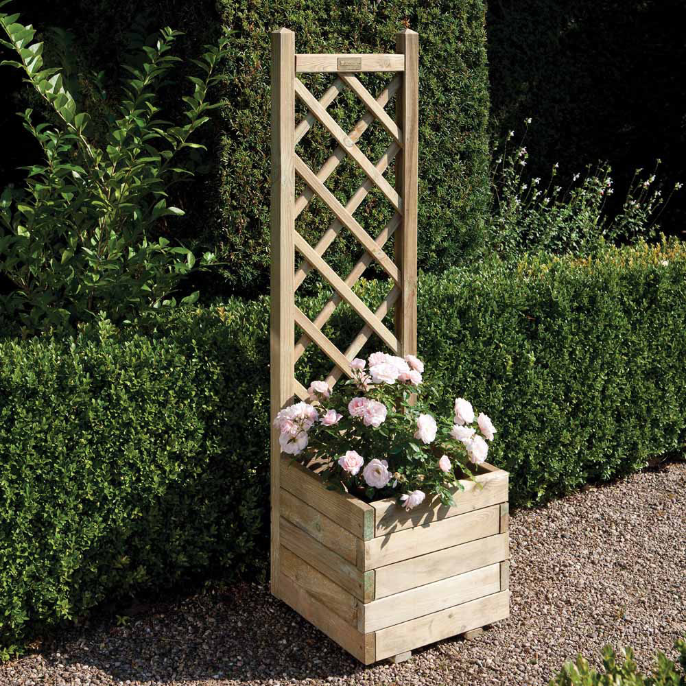 Rowlinson Wooden Outdoor Square Planter with Lattice 40cm Image 2