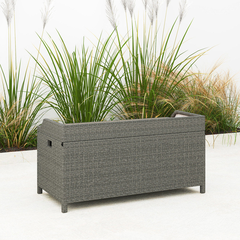 Outsunny 2 Seater Grey Rattan Aluminium Frame Outdoor Storage Bench 130L Image 3