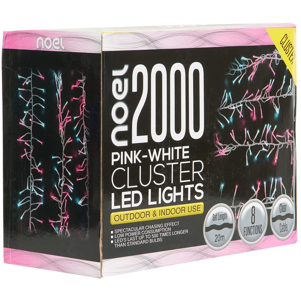2000 Cluster LEDs Light Chain Pink and White Image 2
