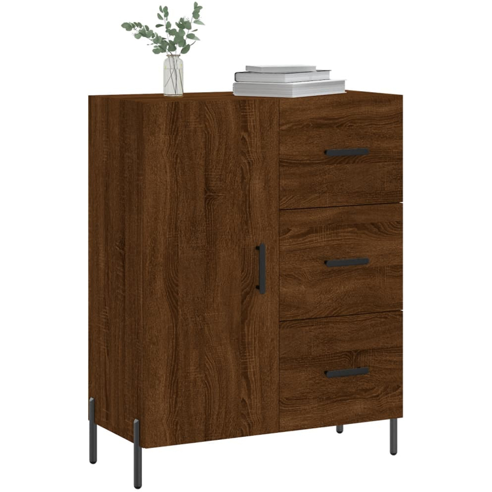 vidaXL Single Door 3 Drawer Brown Oak Sideboard Image 3