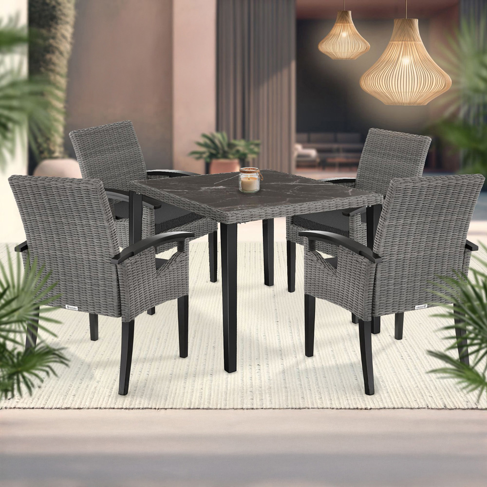 tectake Tarent Rosarno 4 Seater Rattan Garden Dining Set Grey Image 1