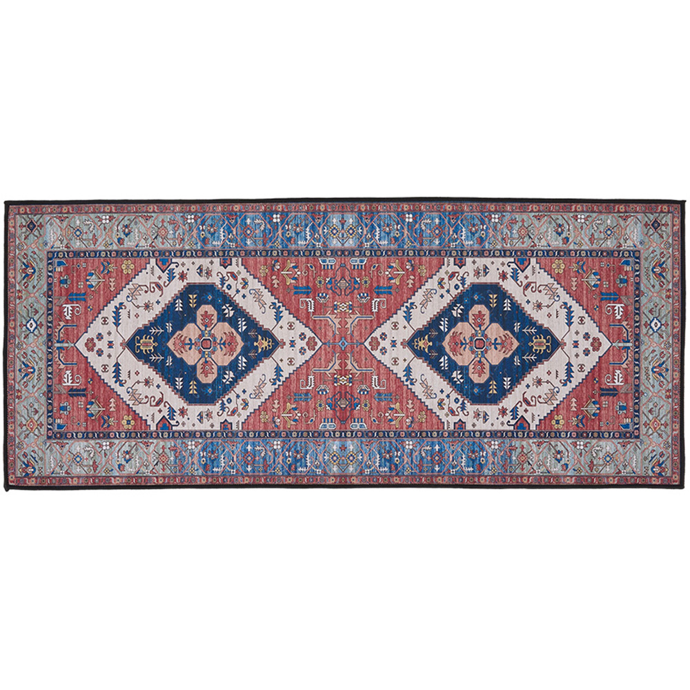 Living and Home Bohemian Red Symmetrical Geometric Non-Slip Runner Rug 120 x 50cm Image 1