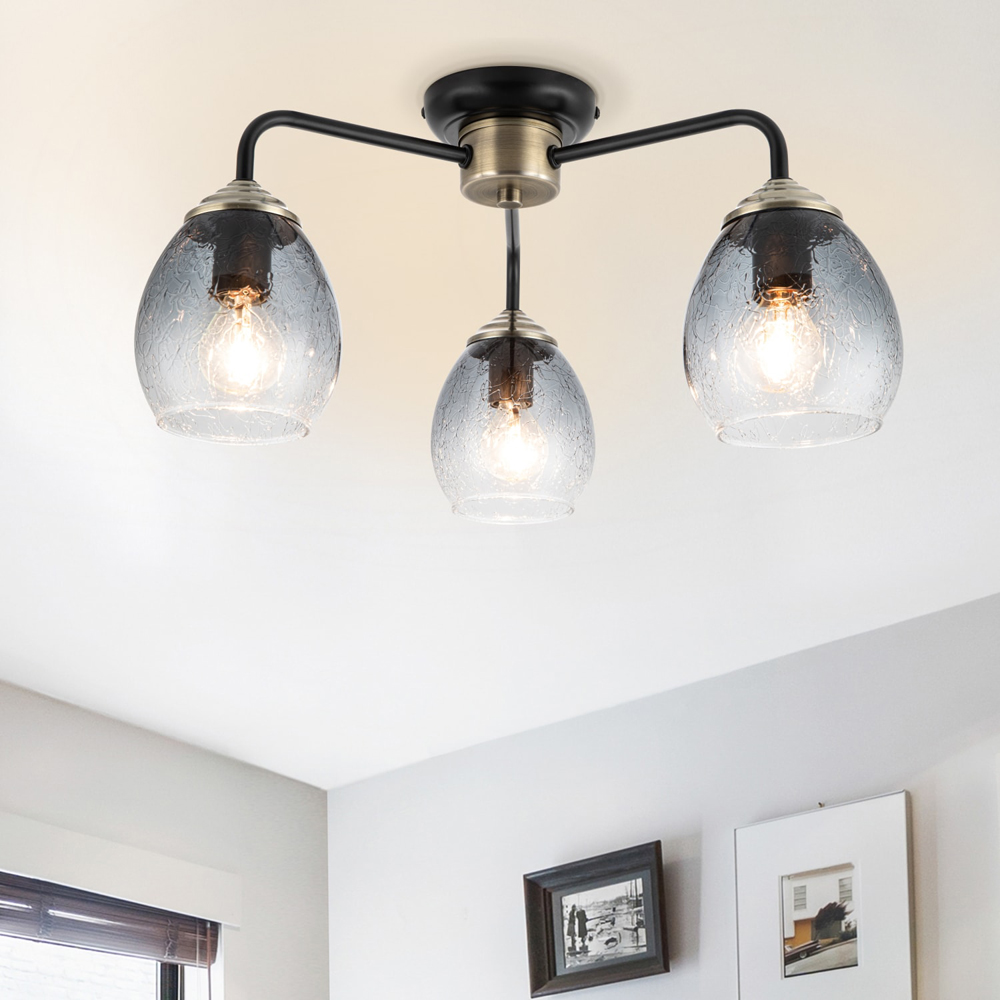 Cosylyte Malanda 3 Light Smoky Glass Matt Black Ceiling Light Image 2