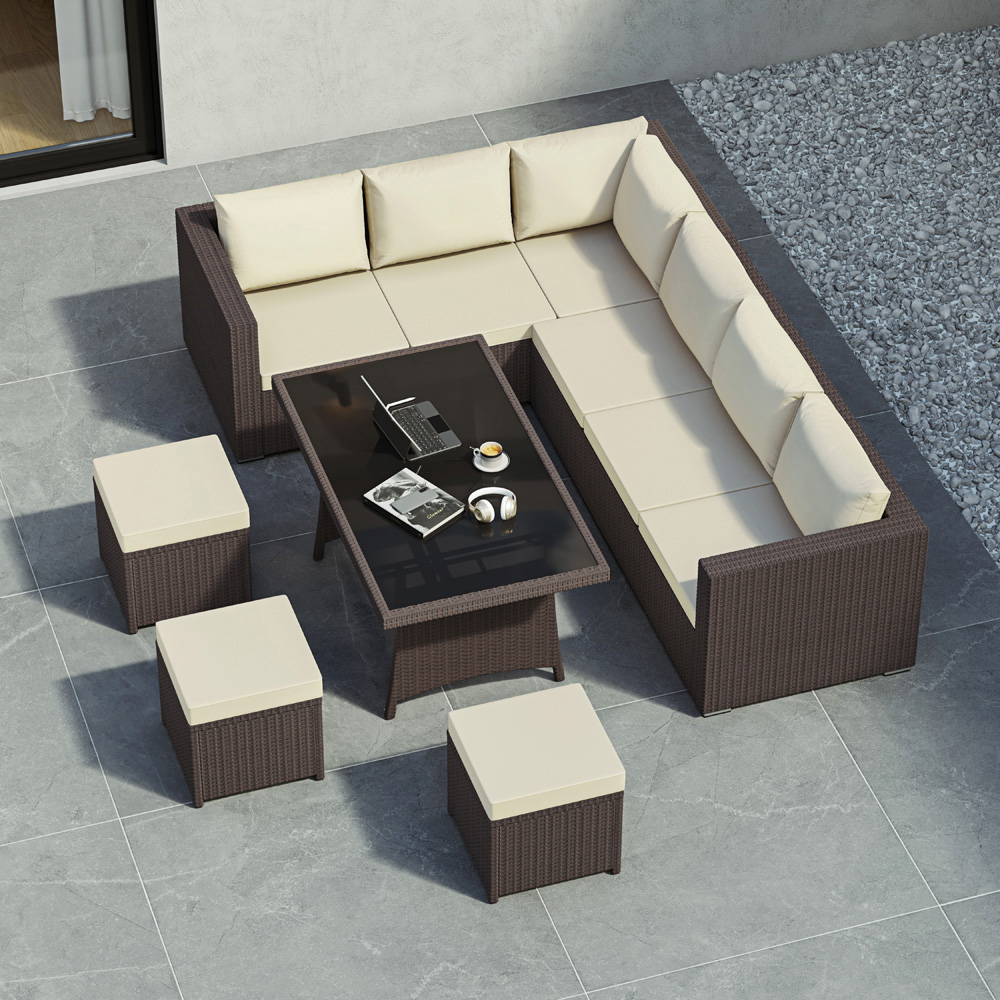 GARDEN VIDA Belgrave Rattan Effect 9 Seater Garden Dining Set Brown Image 5