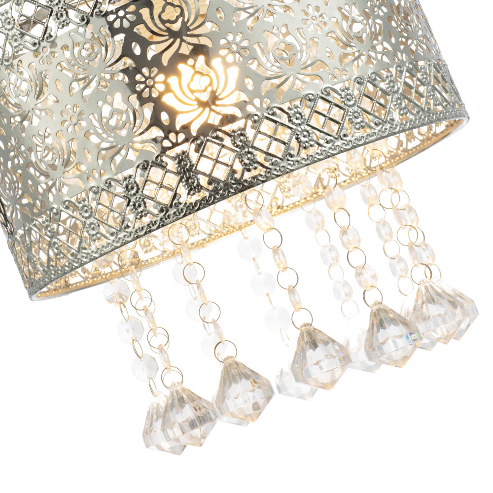 Happy Homewares Floral Moroccan Shiny Chrome Clear Acrylic Droplets Pendant Shade Image 6