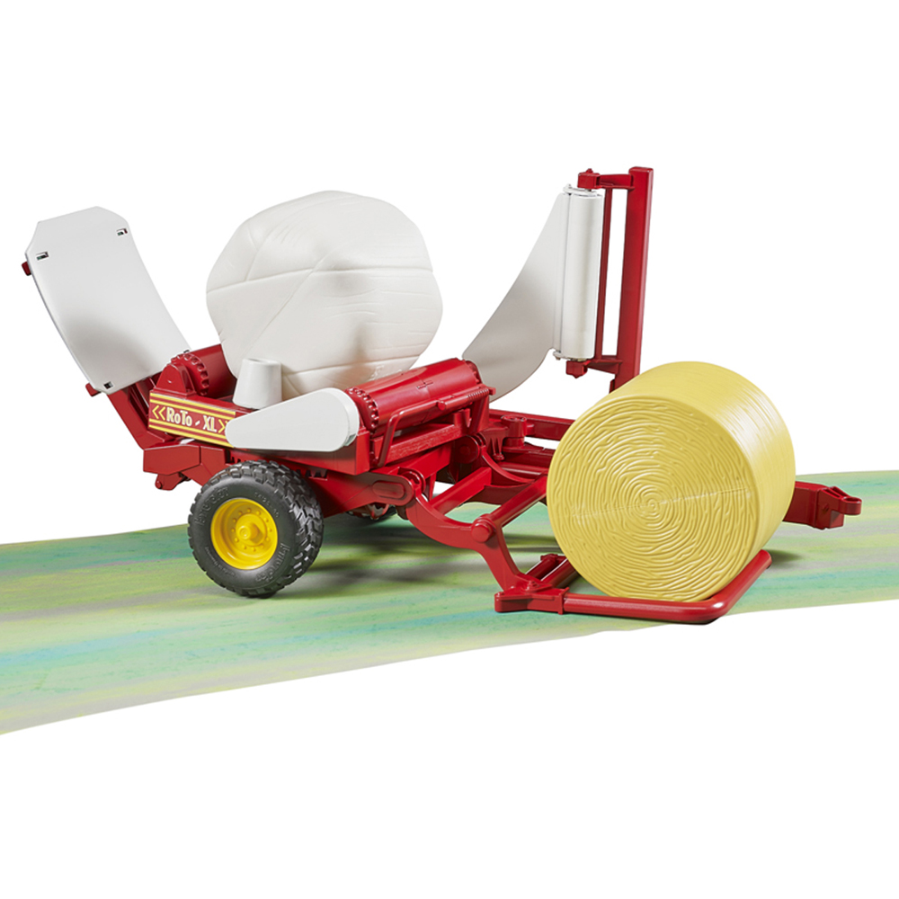 Bruder Kids Bale Wrapper Playset Model with Ochre and White Round Bales Image 8