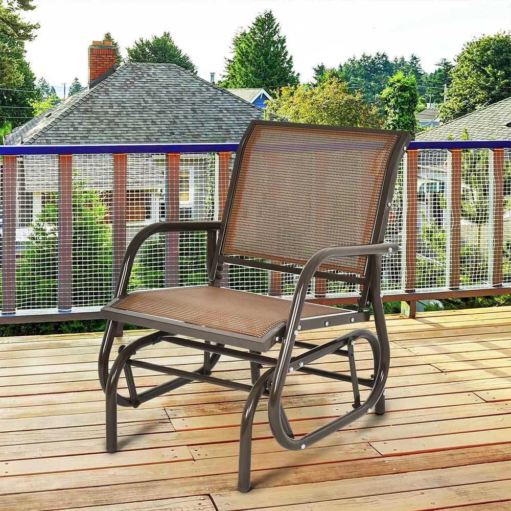 Costway Brown Glider Rocking Garden Chair Image 3