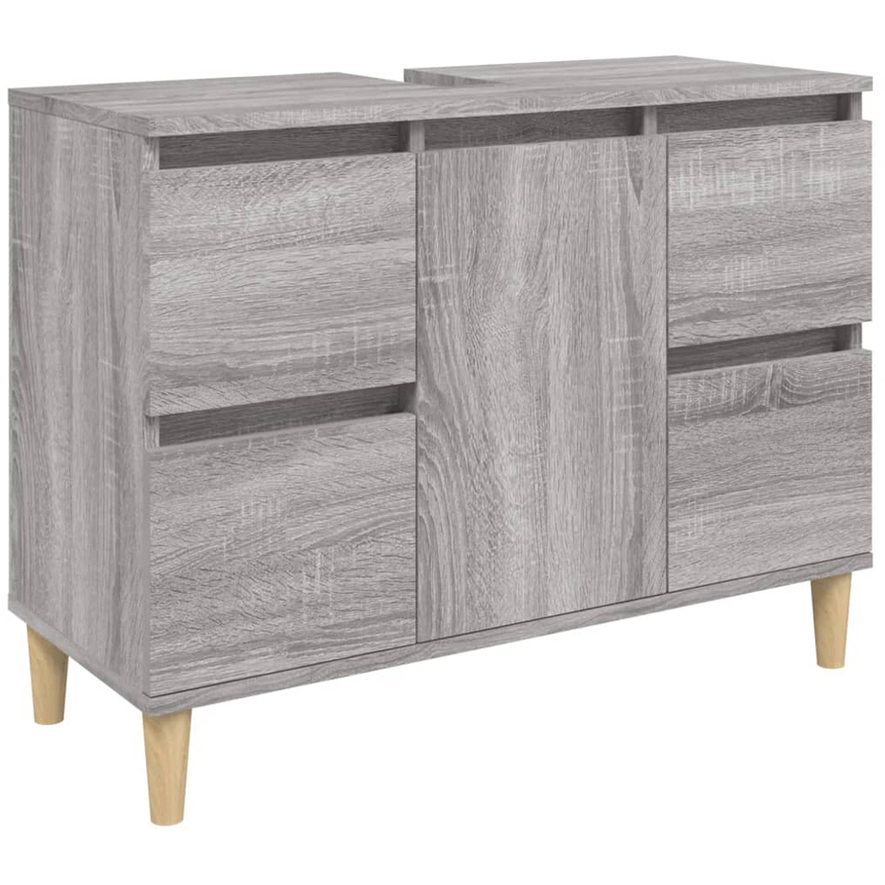 vidaXL Single Door 4 Drawer Grey Sonoma Freestanding Under Sink Bathroom Cabinet Image 2