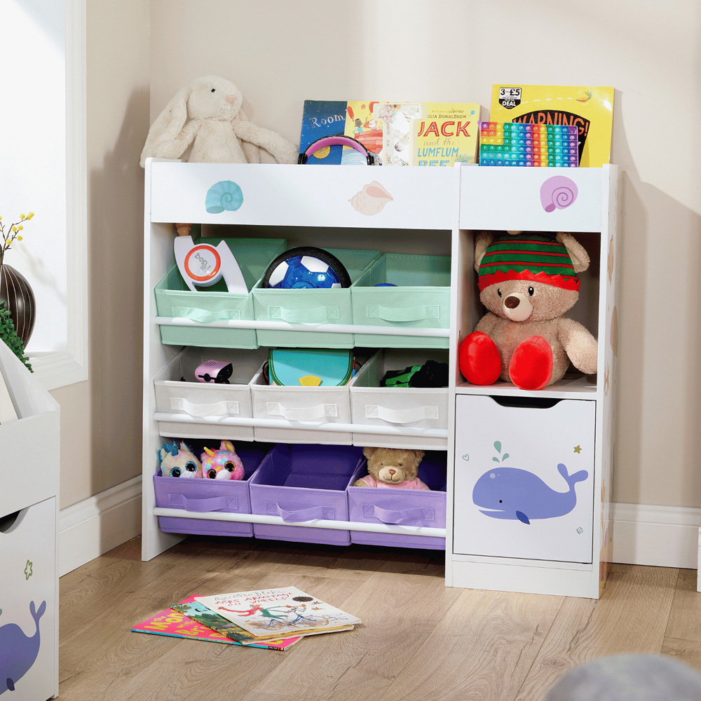 Home Source Anya Single Door 9 Fabric Drawer 3 Shelf Multicolour Sealife Animal Kids Bookcase Image 9