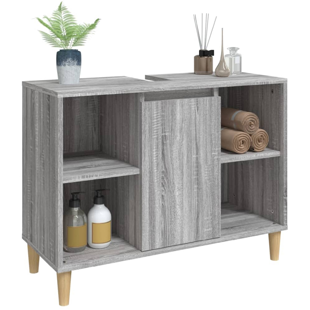 vidaXL Single Door 4 Open Shelf Grey Sonoma Bathroom Sink Cabinet Image 3