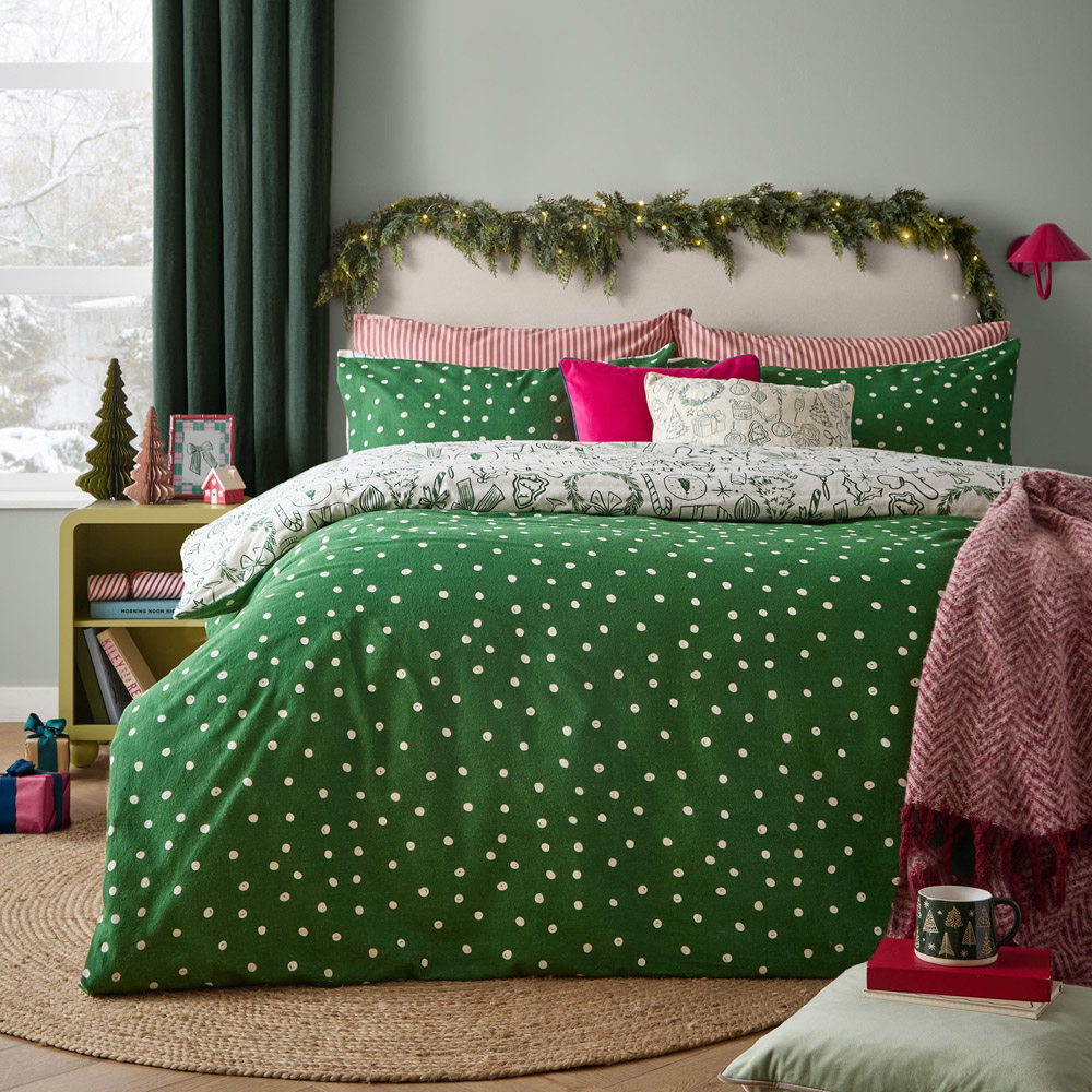 Furn Single Oat and Green Merry Christmas Reversible Duvet Cover Set Image 2